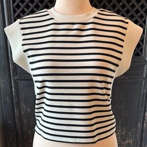 SPANX Air Essentials Striped Black and Cream Cropped Top